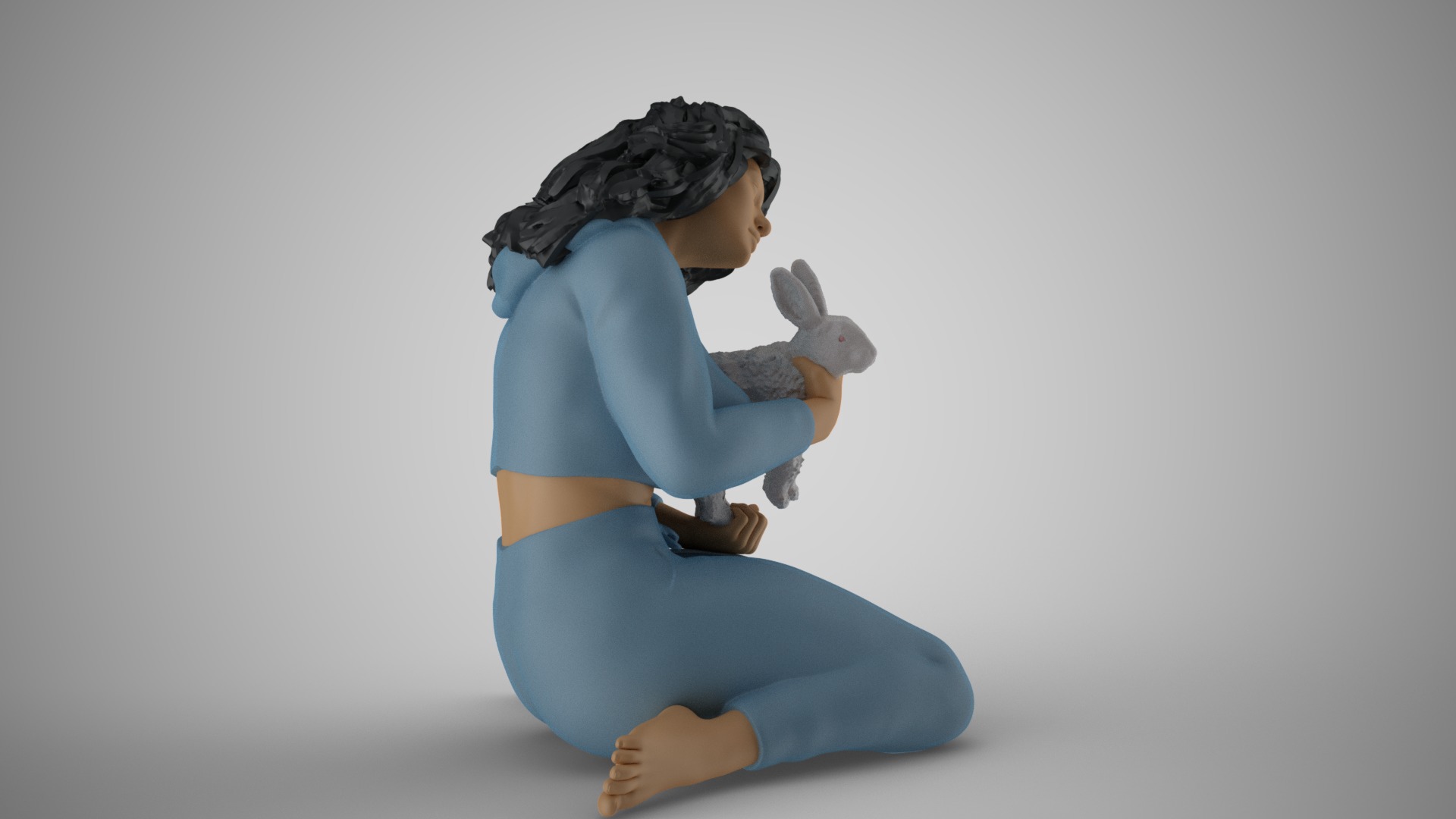Woman Hugging her Rabbit 3D print model_5