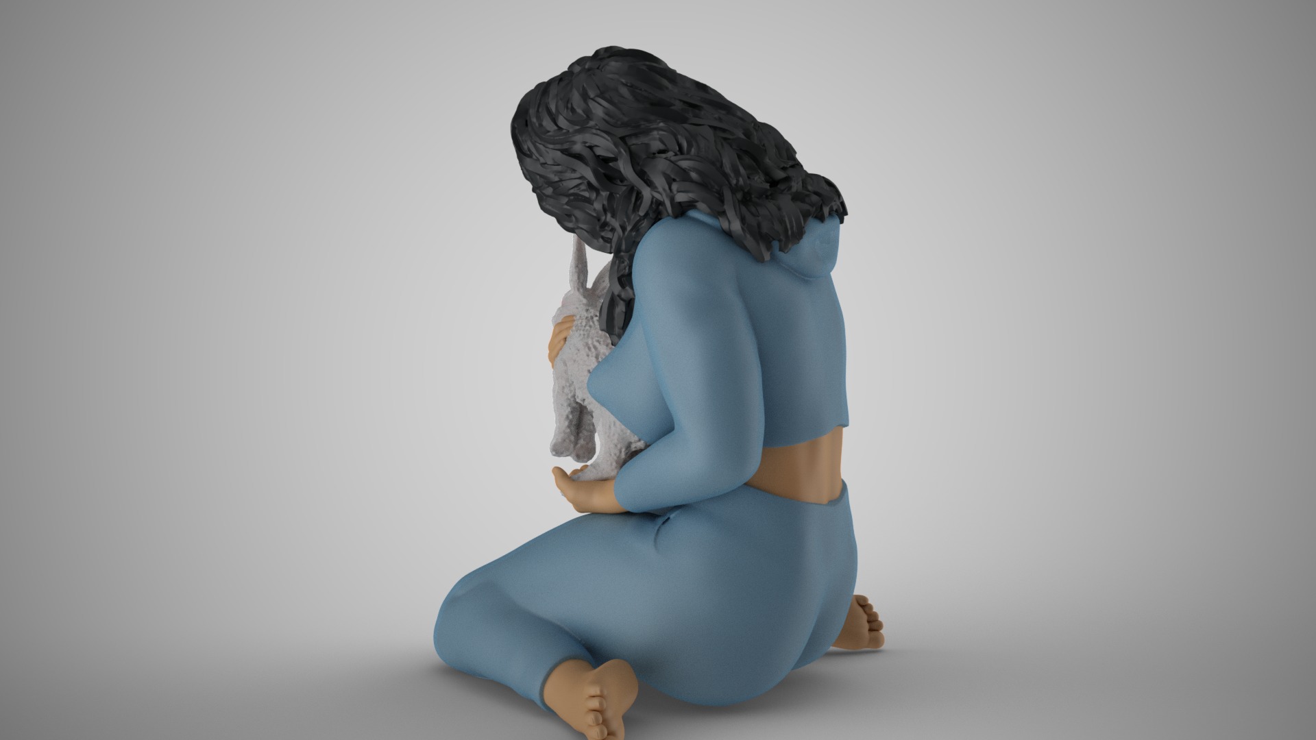 Woman Hugging her Rabbit 3D print model_8