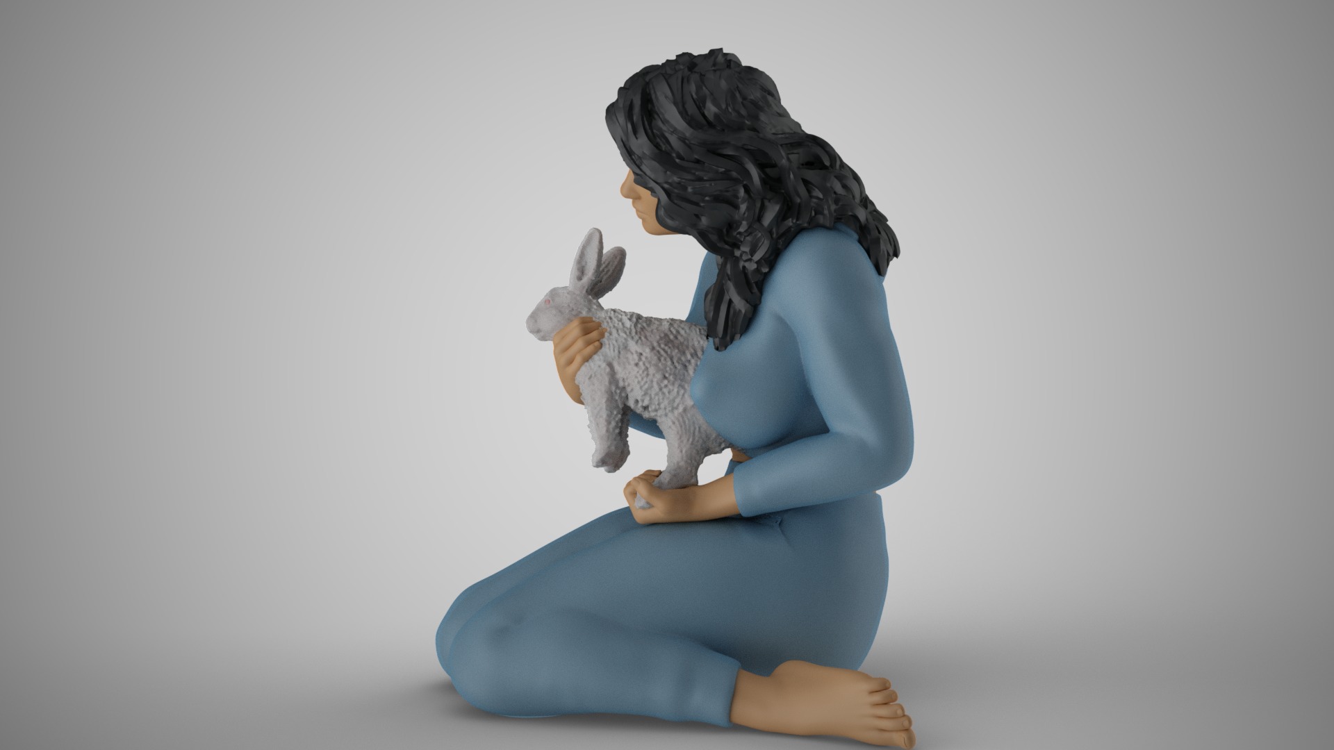 Woman Hugging her Rabbit 3D print model_9