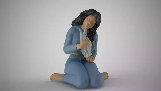 Woman Hugging her Rabbit 3D print model