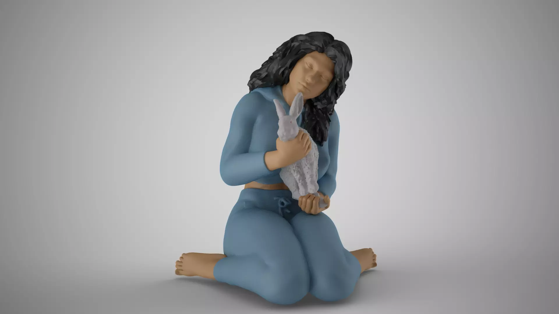 Woman Hugging her Rabbit 3D print model_0