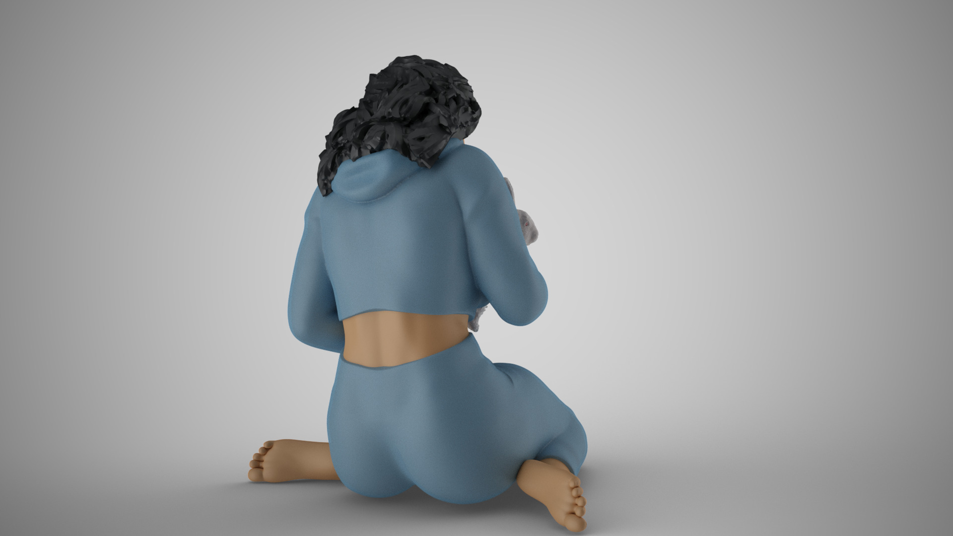 Woman Hugging her Rabbit 3D print model_6