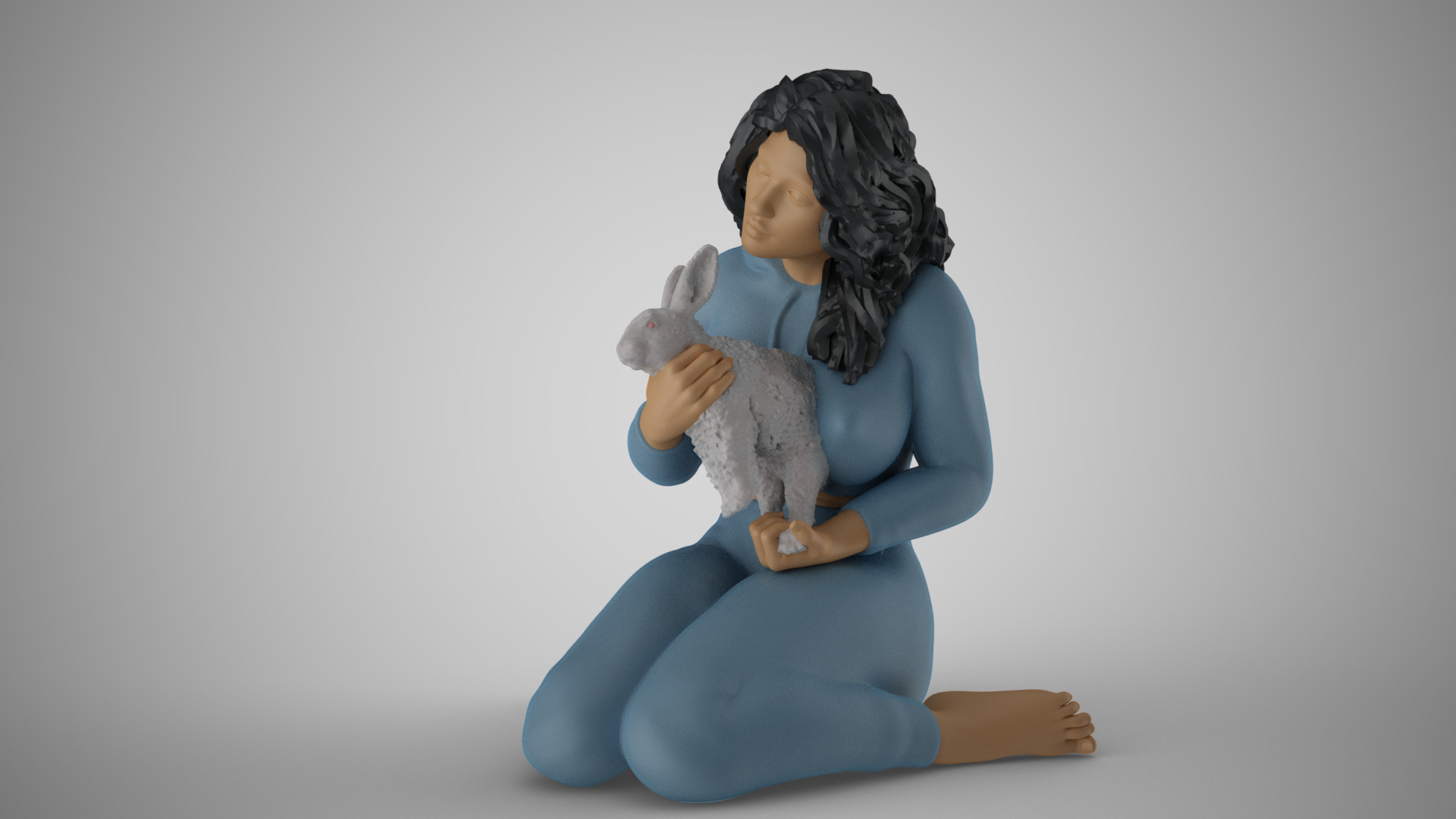 Woman Hugging her Rabbit 3D print model_10