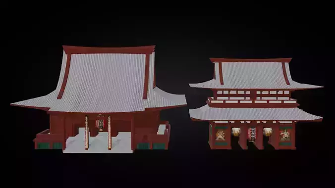 Low Poly Japanese Senso Ji Temple Building