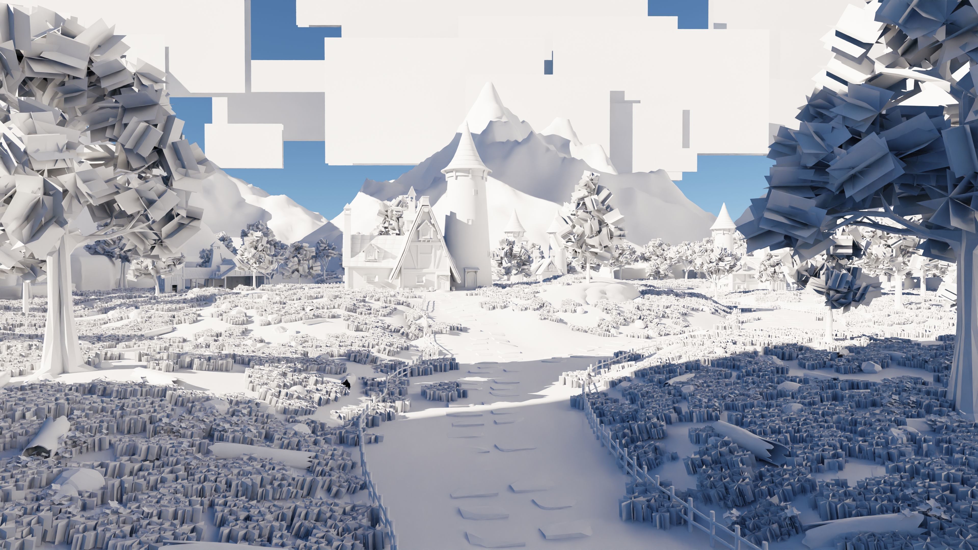 Fantasy Medieval Small Town Scene 3D model_10