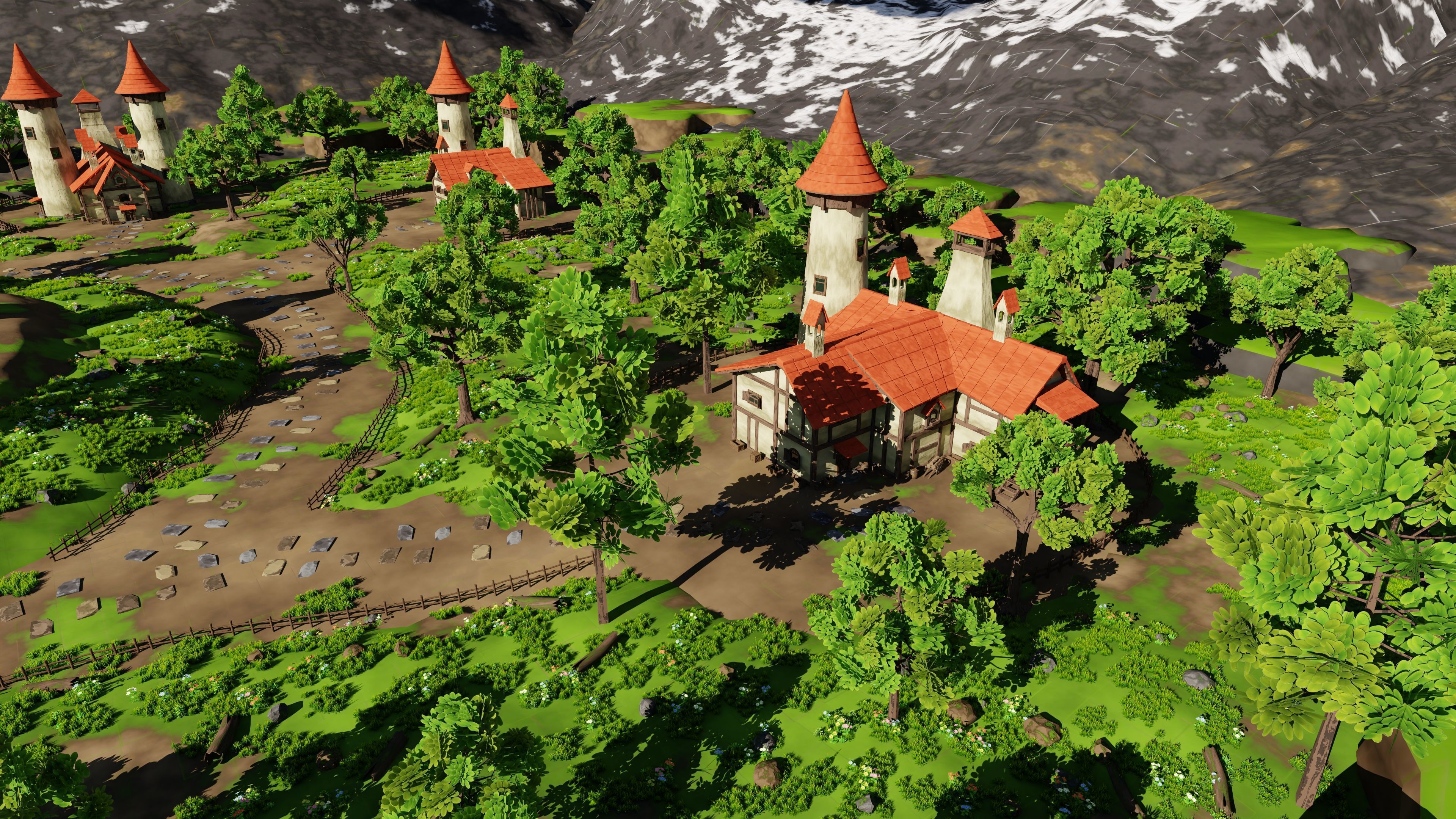 Fantasy Medieval Small Town Scene 3D model_5