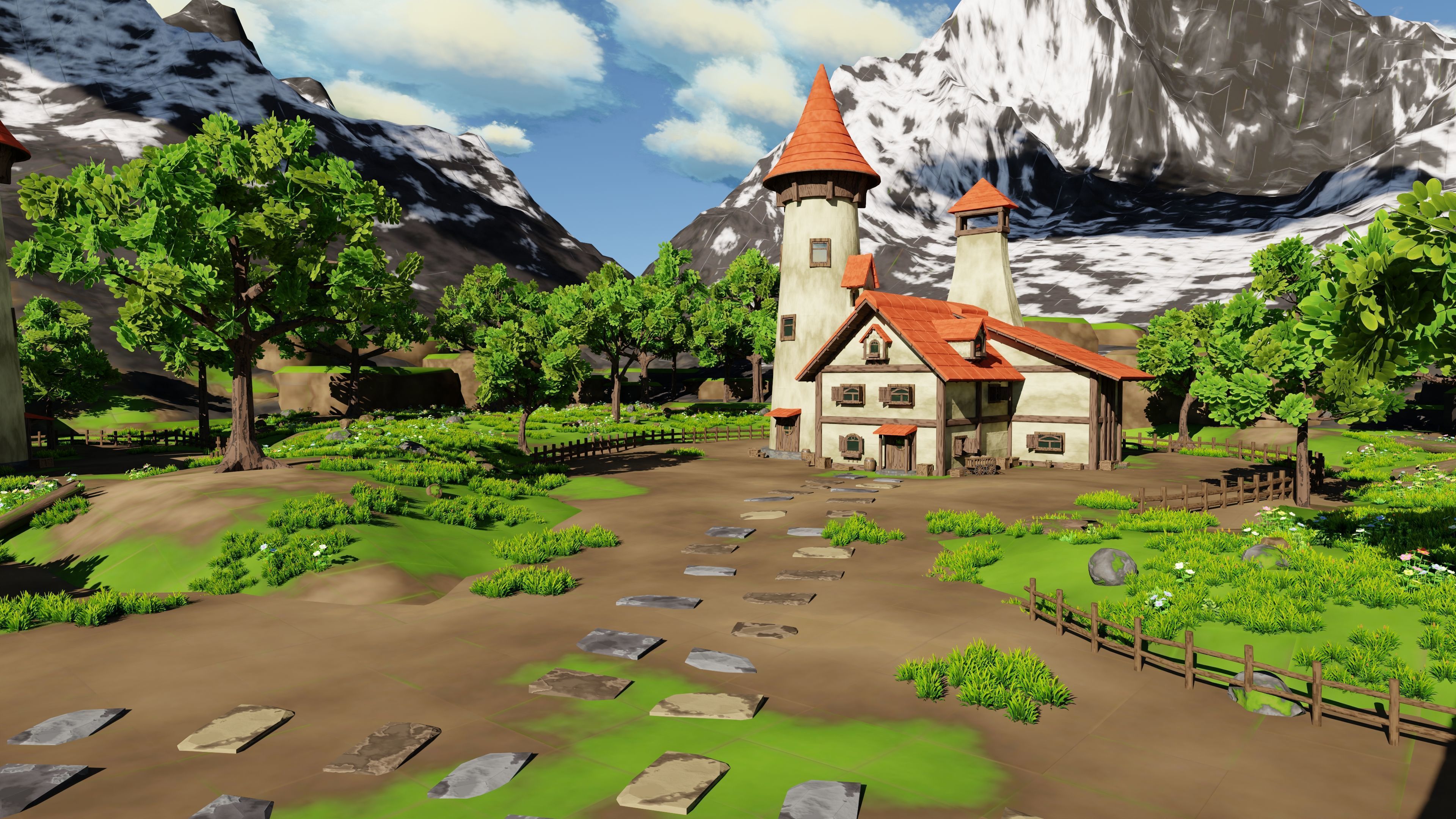 Fantasy Medieval Small Town Scene 3D model_6