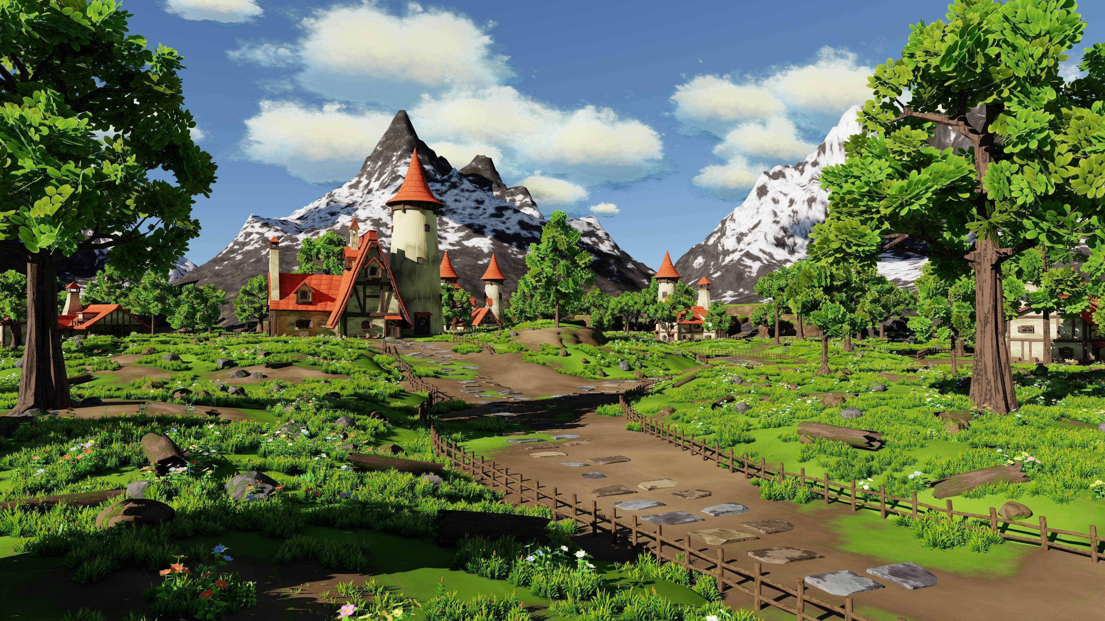 Fantasy Medieval Small Town Scene 3D model_20