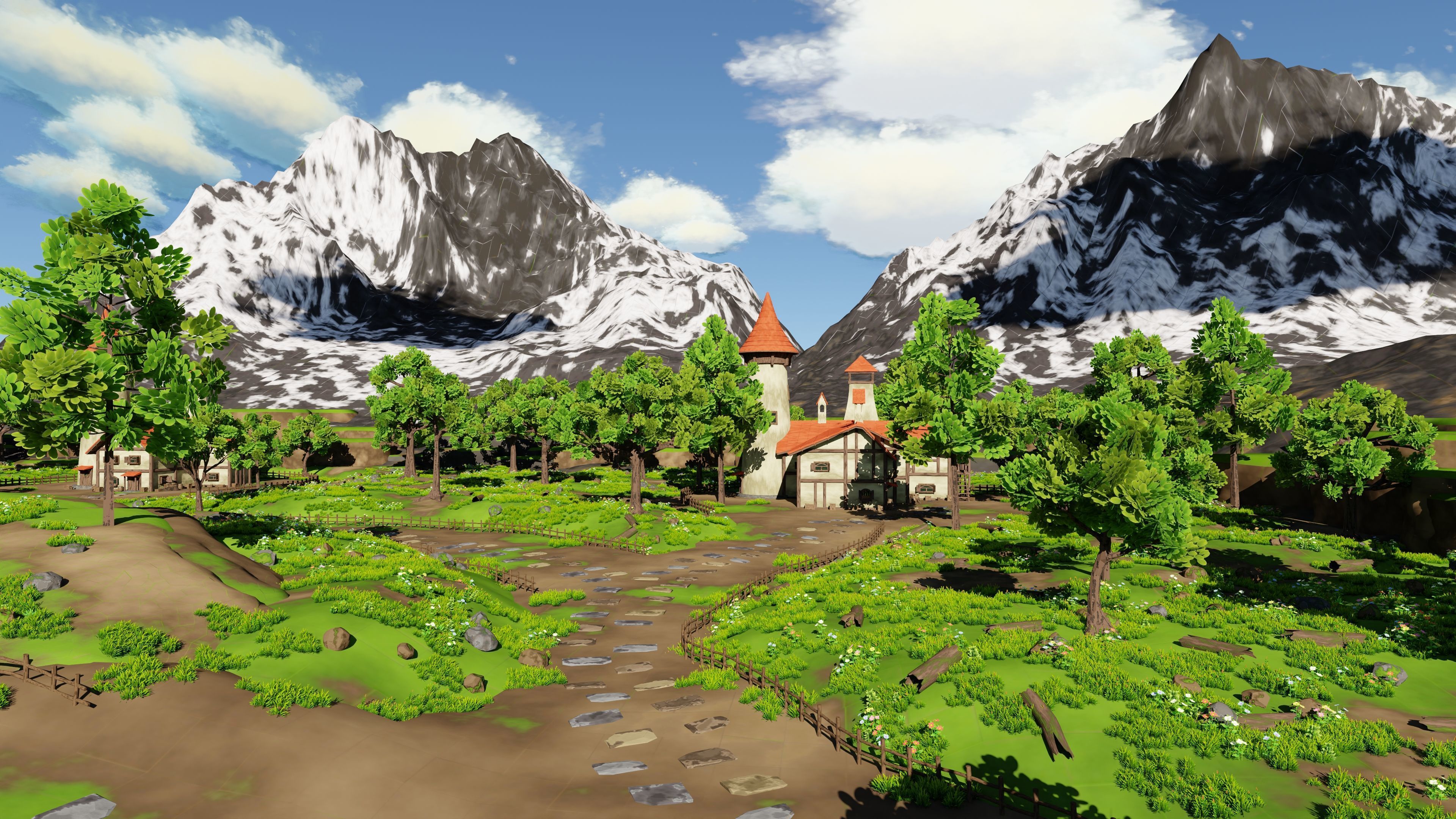 Fantasy Medieval Small Town Scene 3D model_13