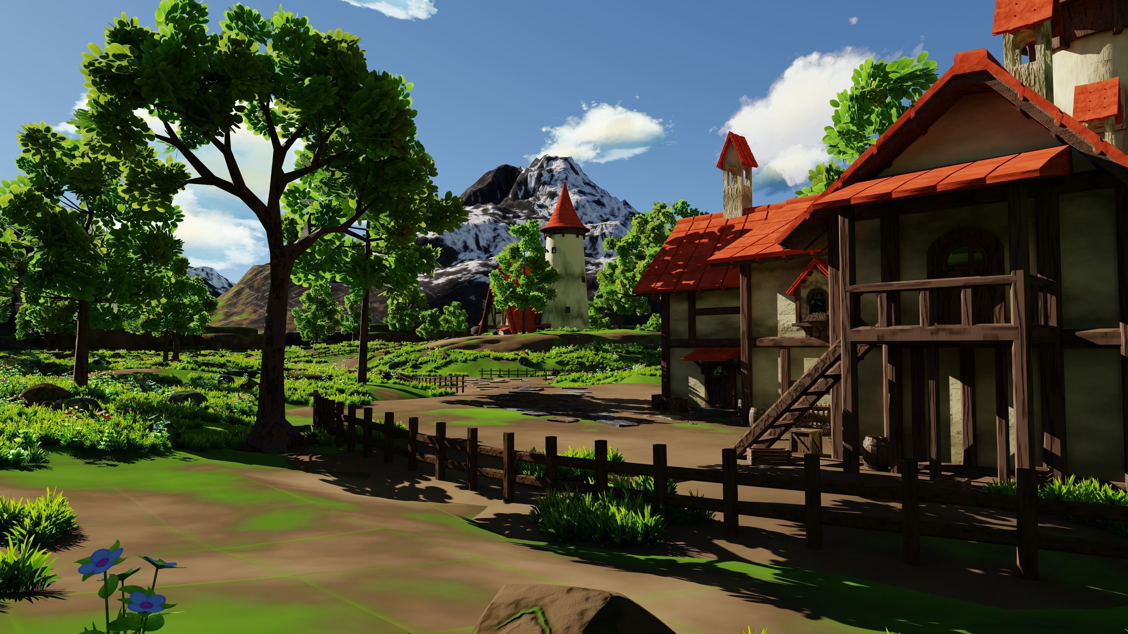 Fantasy Medieval Small Town Scene 3D model_11