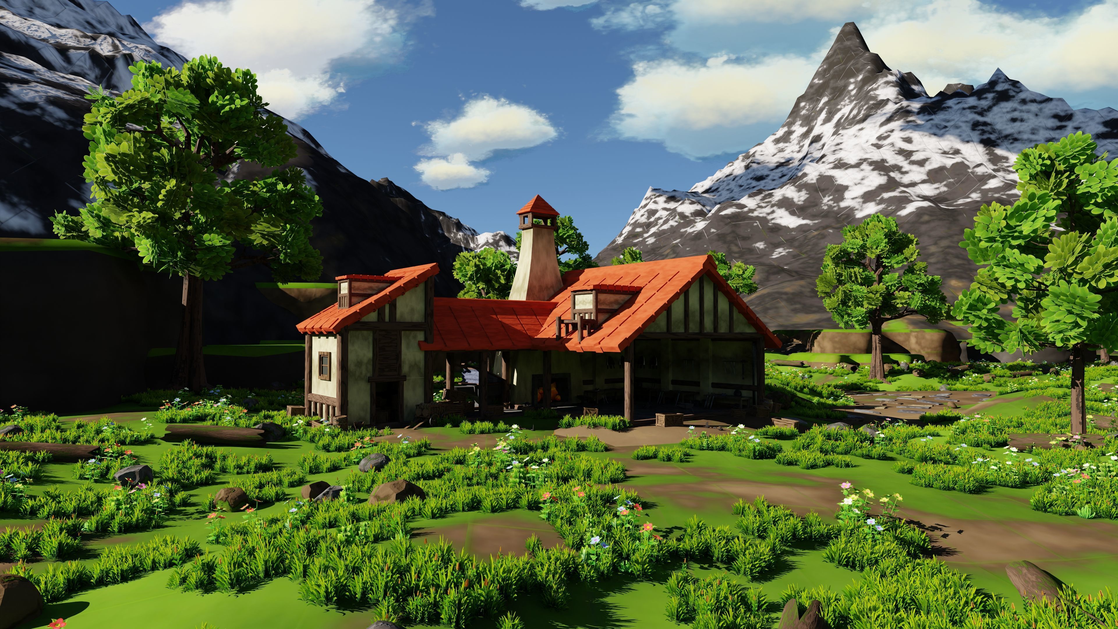 Fantasy Medieval Small Town Scene 3D model_8