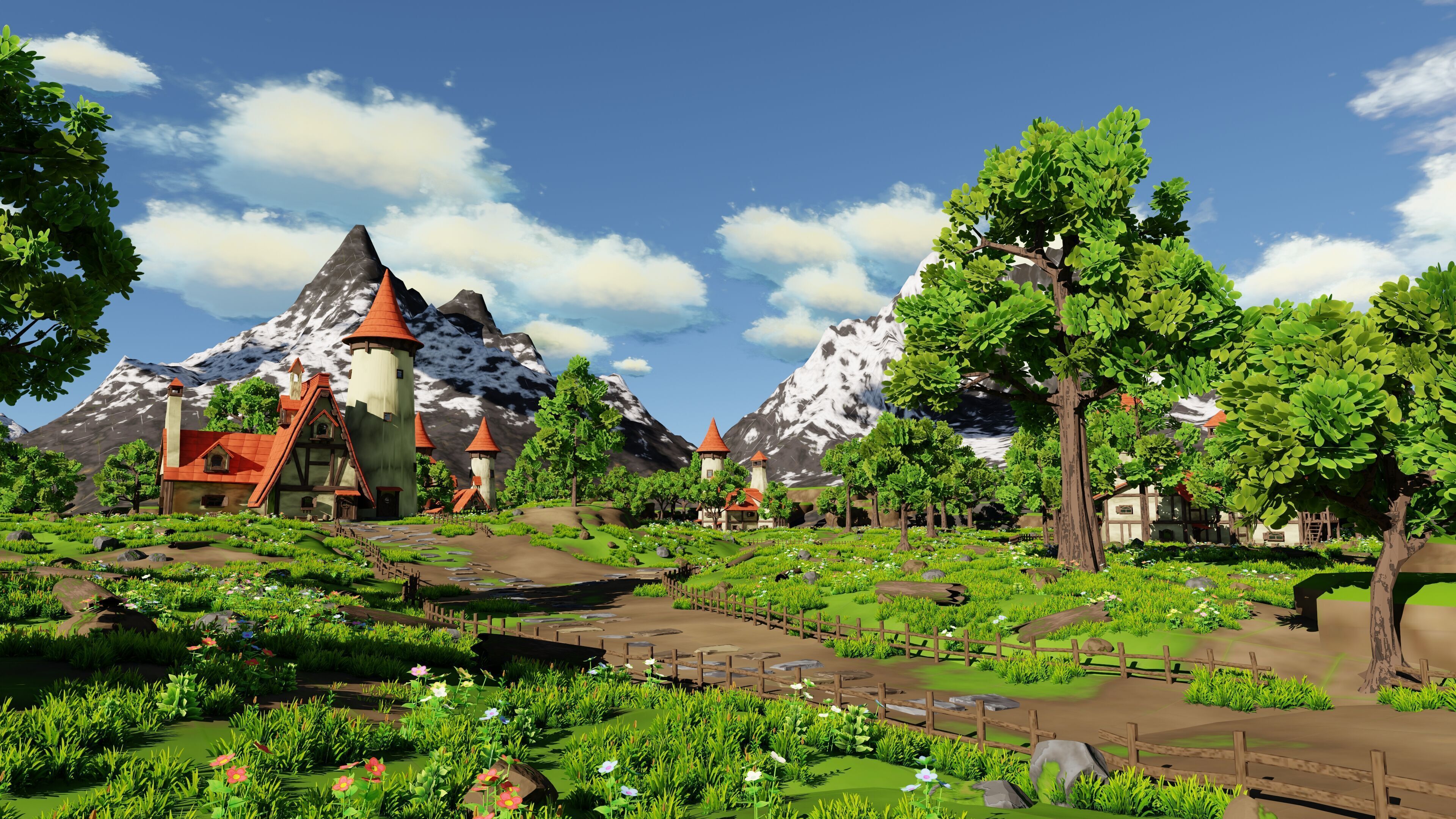 Fantasy Medieval Small Town Scene 3D model_1
