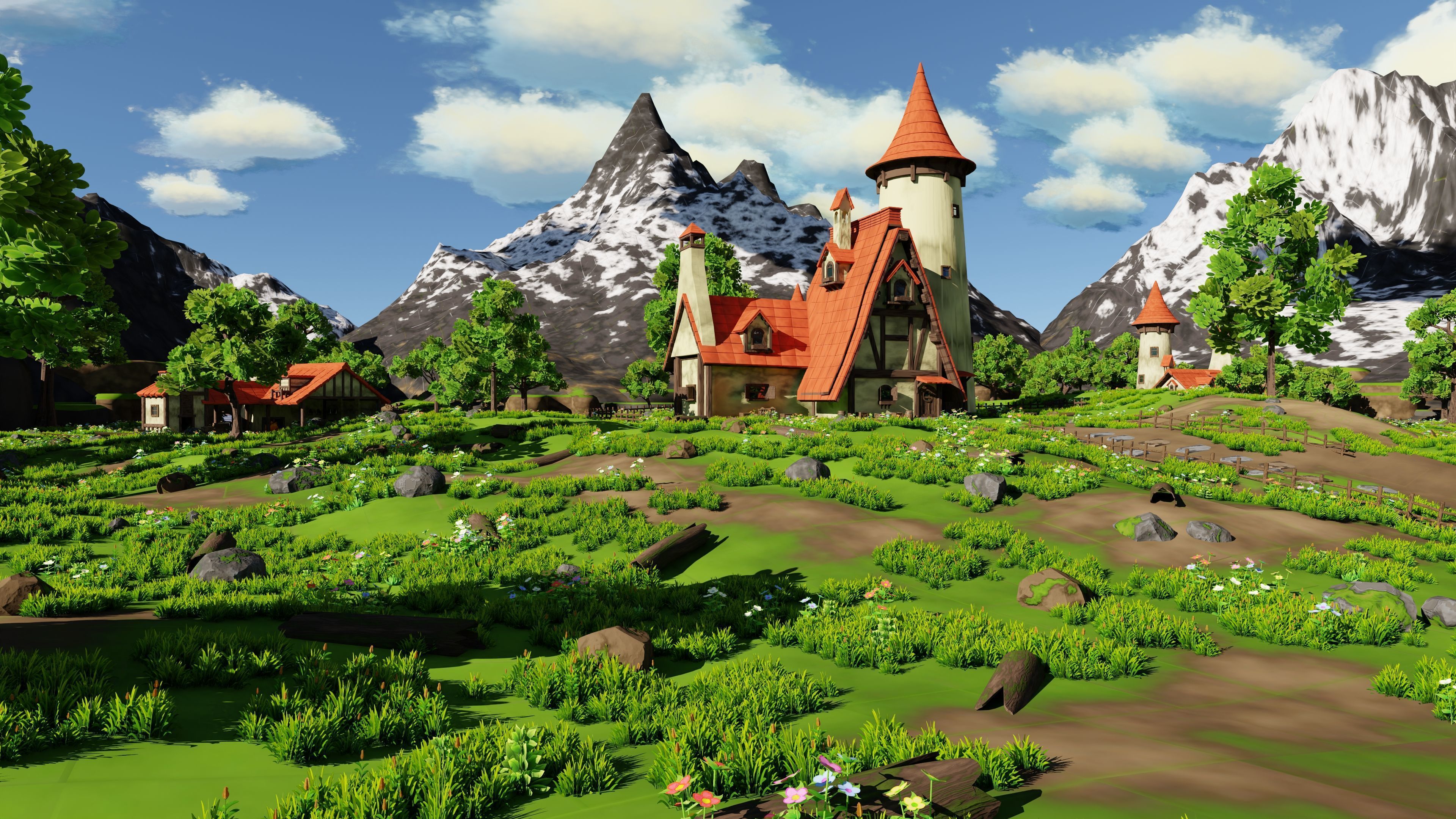 Fantasy Medieval Small Town Scene 3D model_2