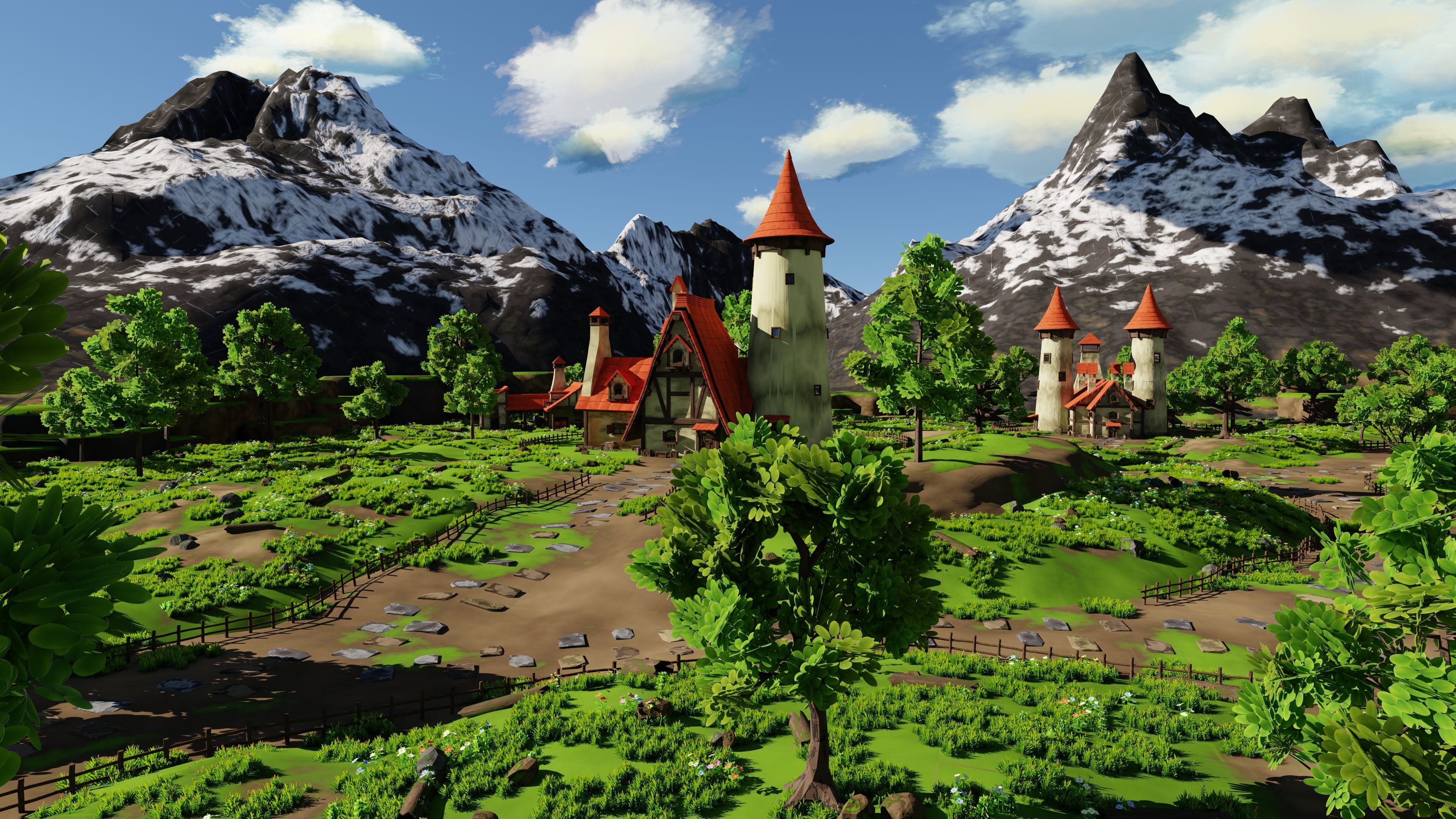 Fantasy Medieval Small Town Scene 3D model_12