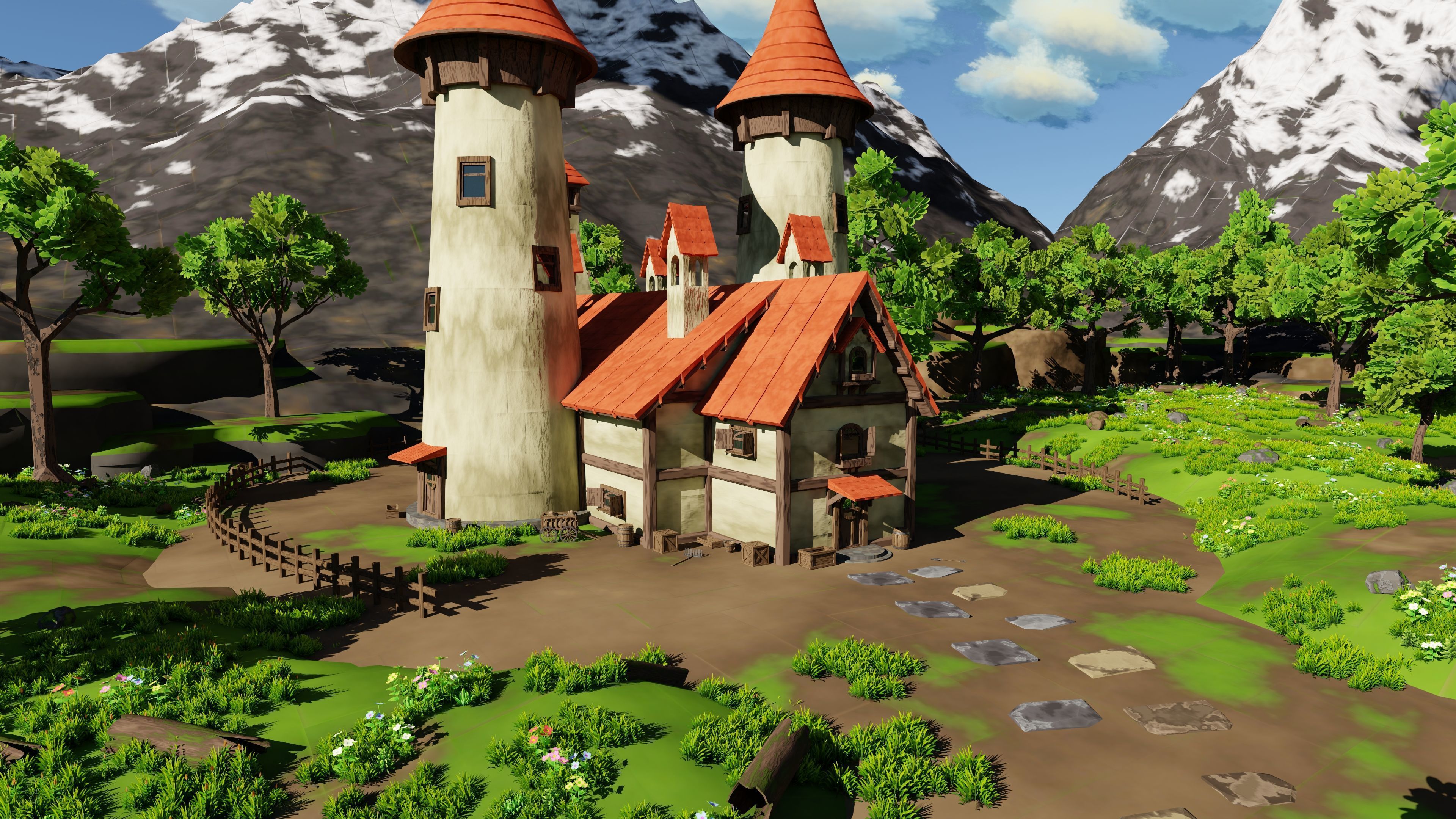 Fantasy Medieval Small Town Scene 3D model_17