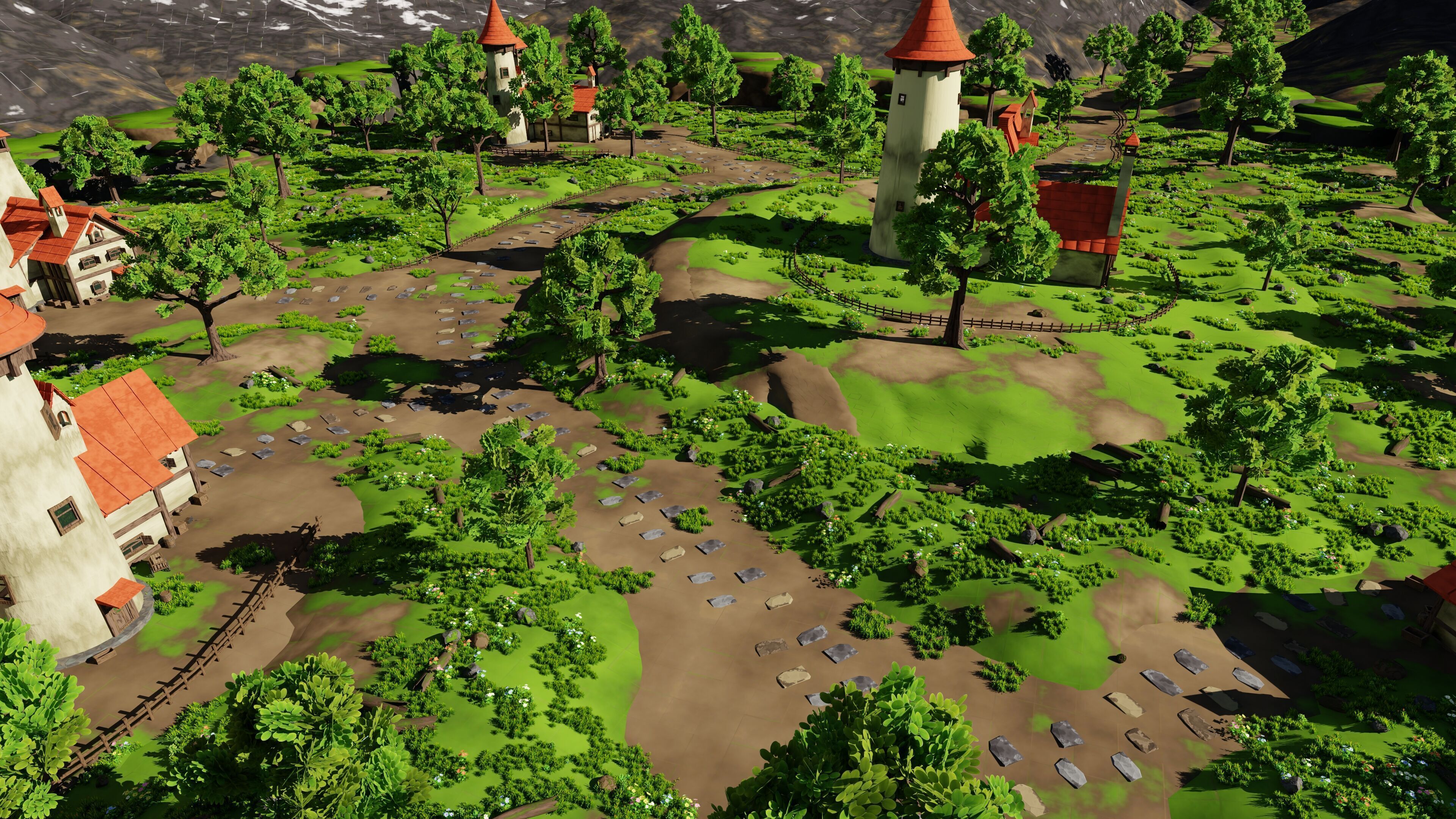 Fantasy Medieval Small Town Scene 3D model_21