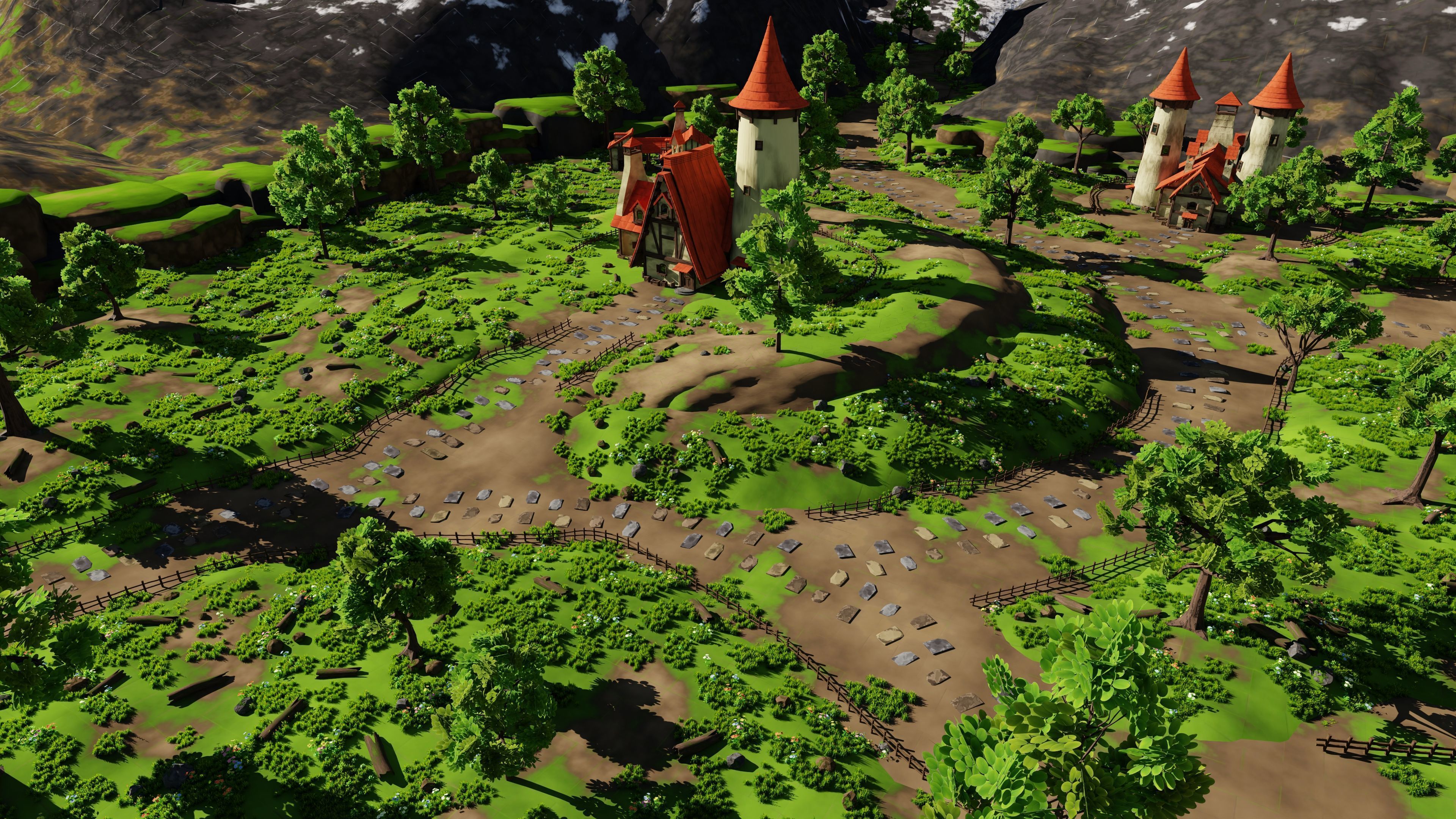 Fantasy Medieval Small Town Scene 3D model_3