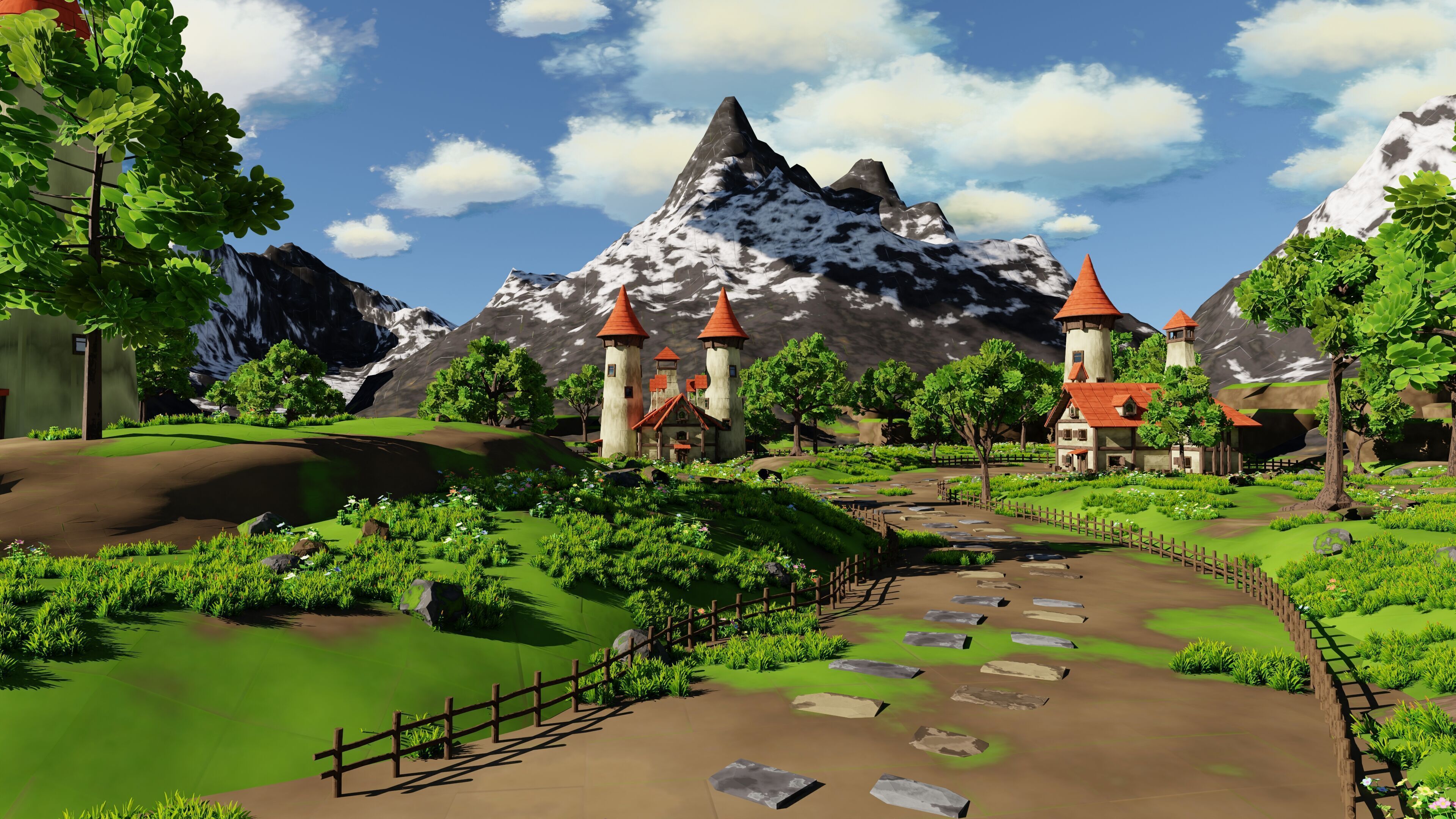 Fantasy Medieval Small Town Scene 3D model_15