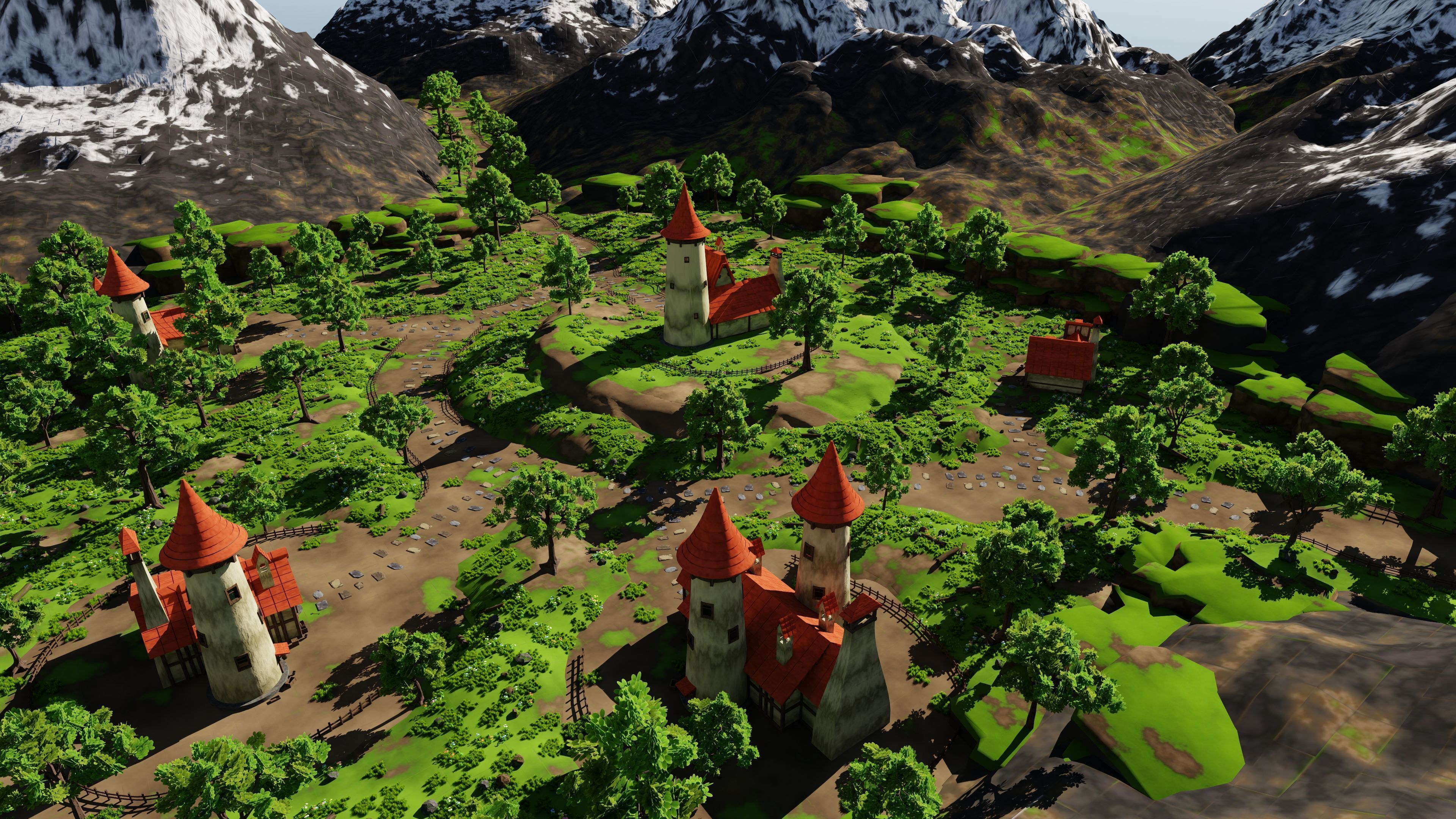Fantasy Medieval Small Town Scene 3D model_14