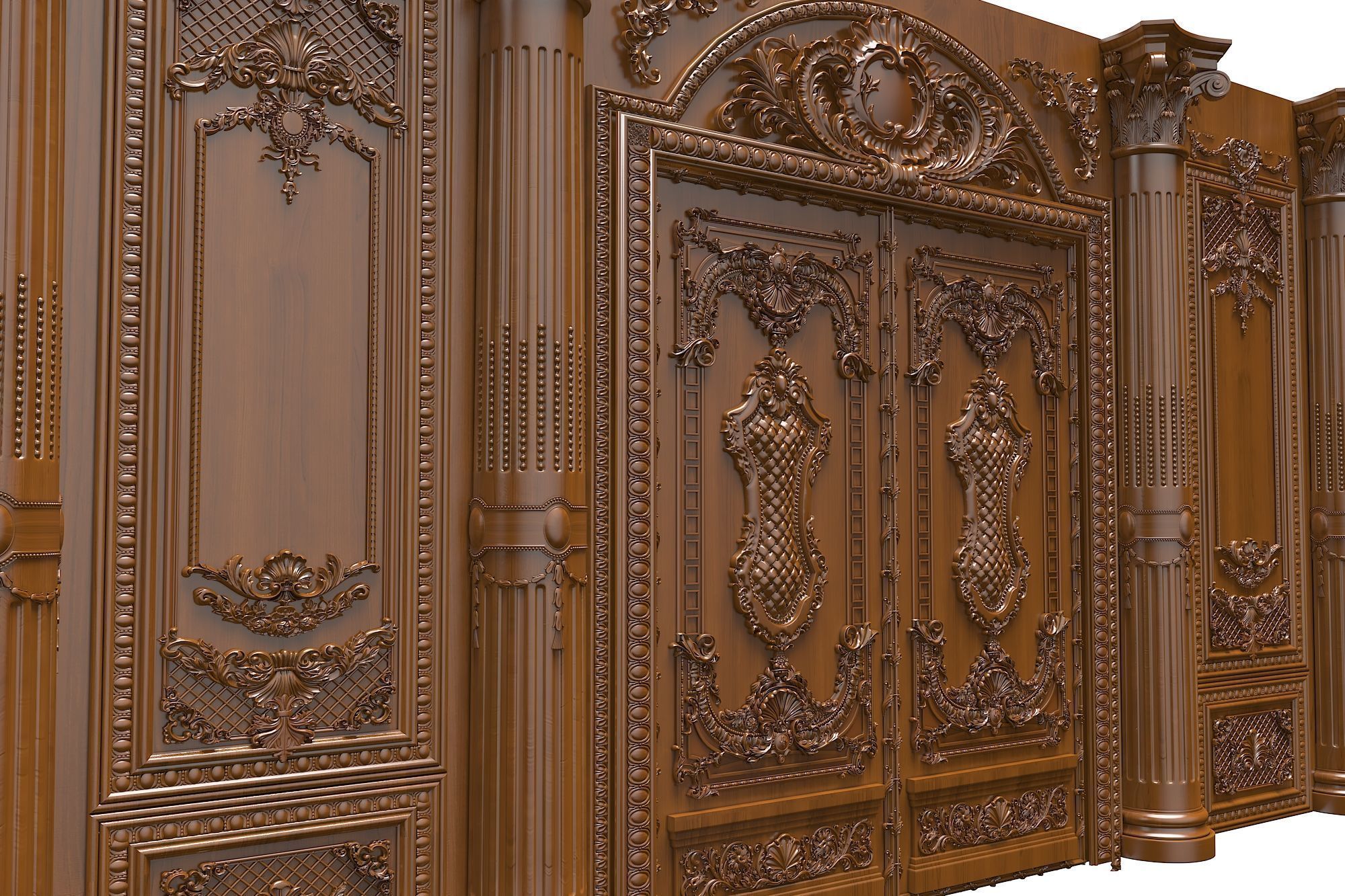 Classic Door Royal style gold plated 1 3D model_3