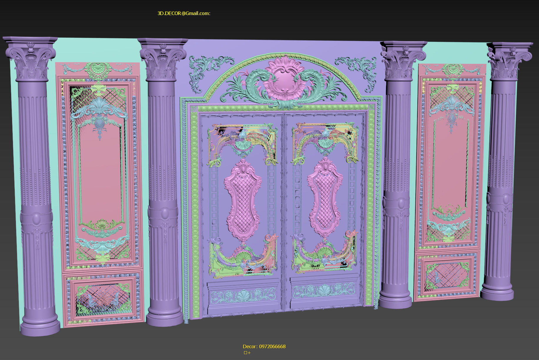 Classic Door Royal style gold plated 1 3D model_4