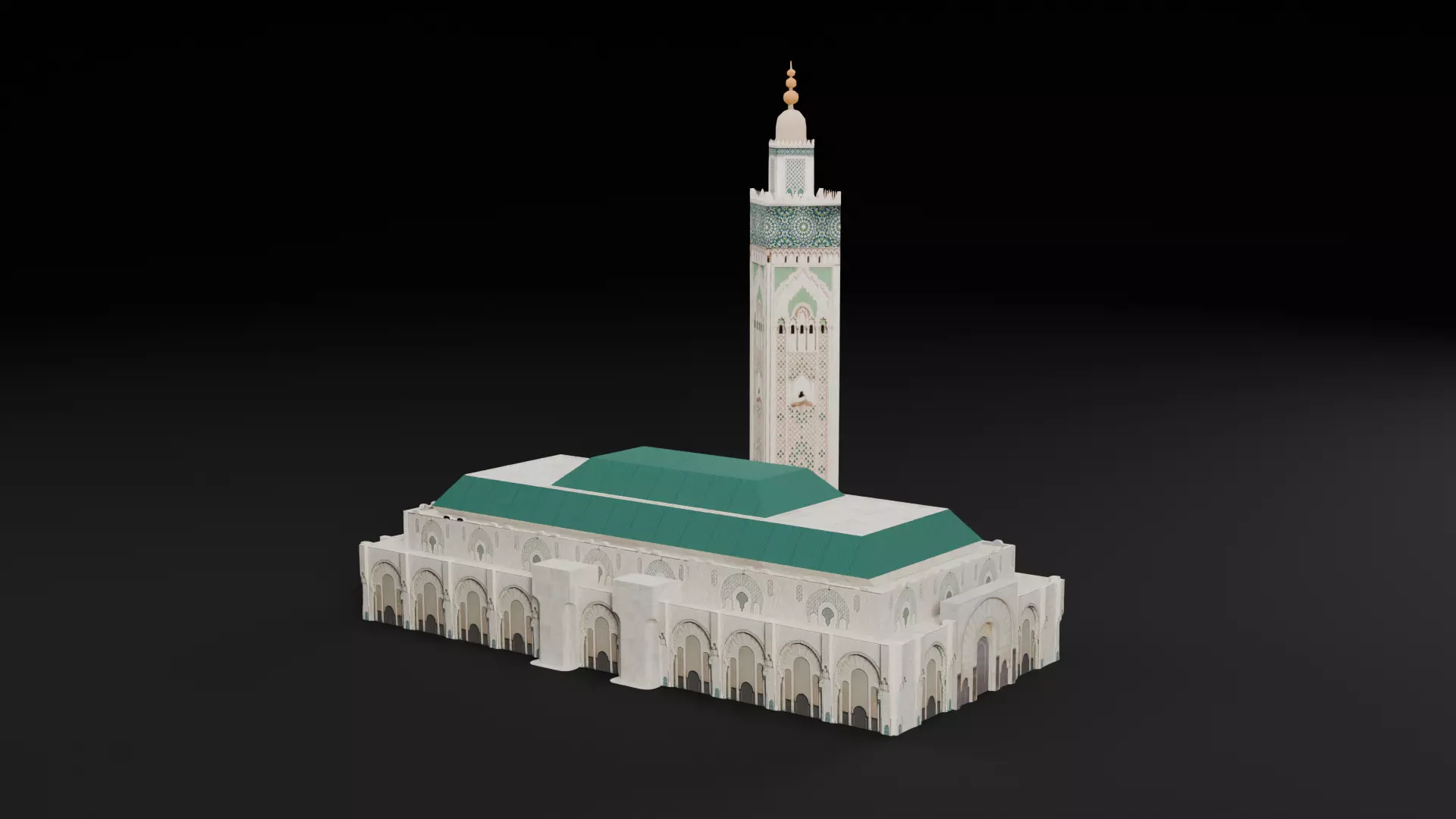 Low Poly Mosque Hassan 2 - Morocco Low-poly 3D model_0