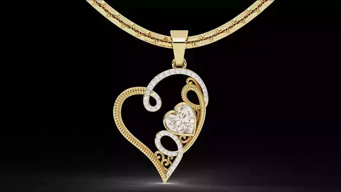 Ribbon Fold Rope Heart Diamond Pendant 