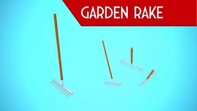GARDEN RAKE CARTOON STYLIZED Low-poly 3D model