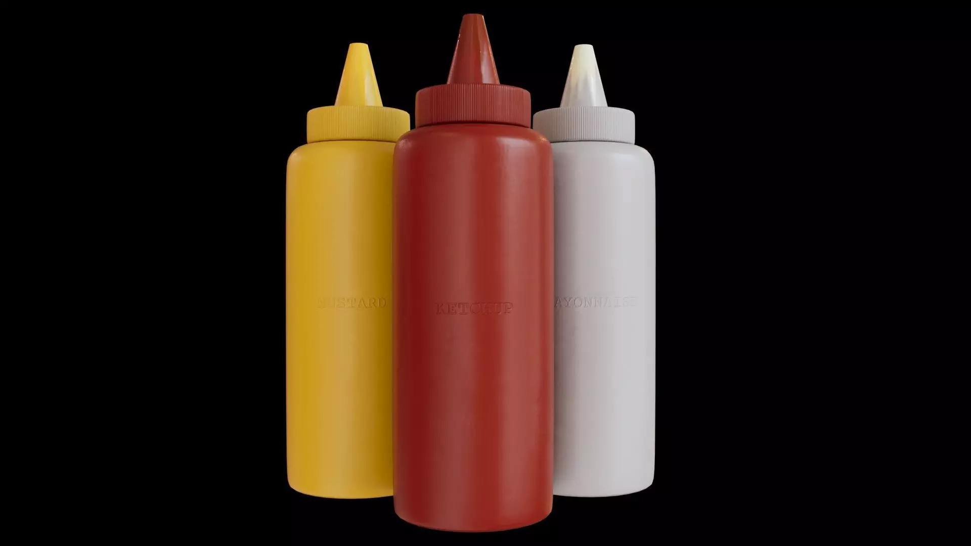 Ketchup - Mayonnaise and Mustard Condiment Bottles Low-poly 3D model_0