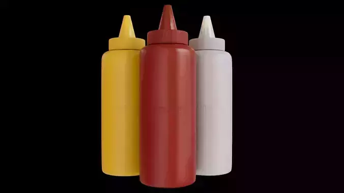 Ketchup - Mayonnaise and Mustard Condiment Bottles Low-poly 3D model
