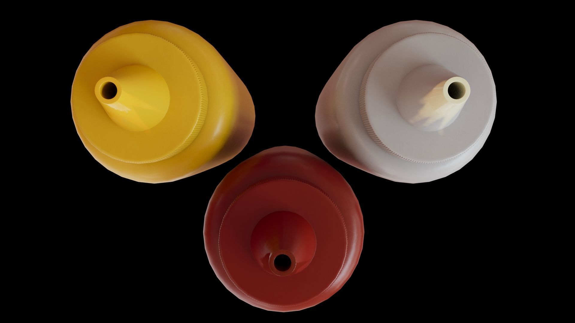 Ketchup - Mayonnaise and Mustard Condiment Bottles Low-poly 3D model_5