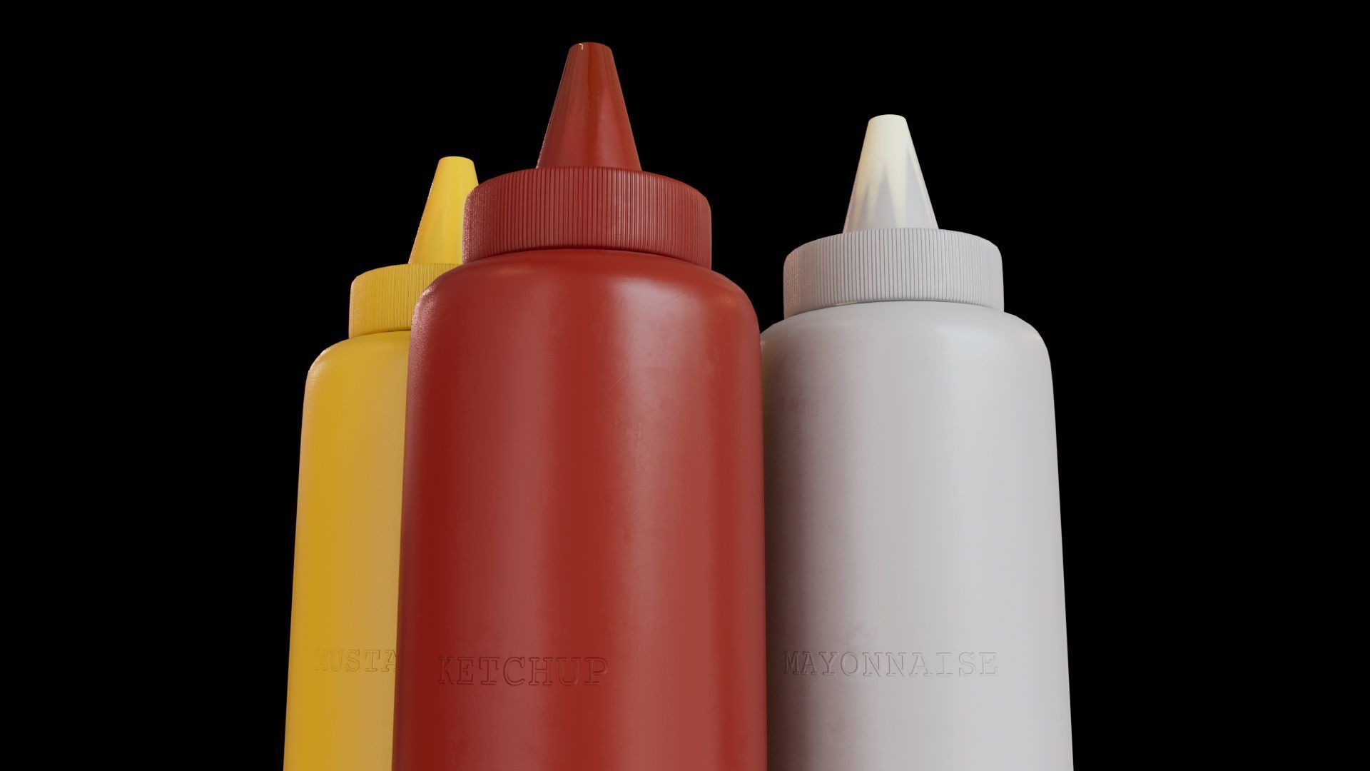 Ketchup - Mayonnaise and Mustard Condiment Bottles Low-poly 3D model_3
