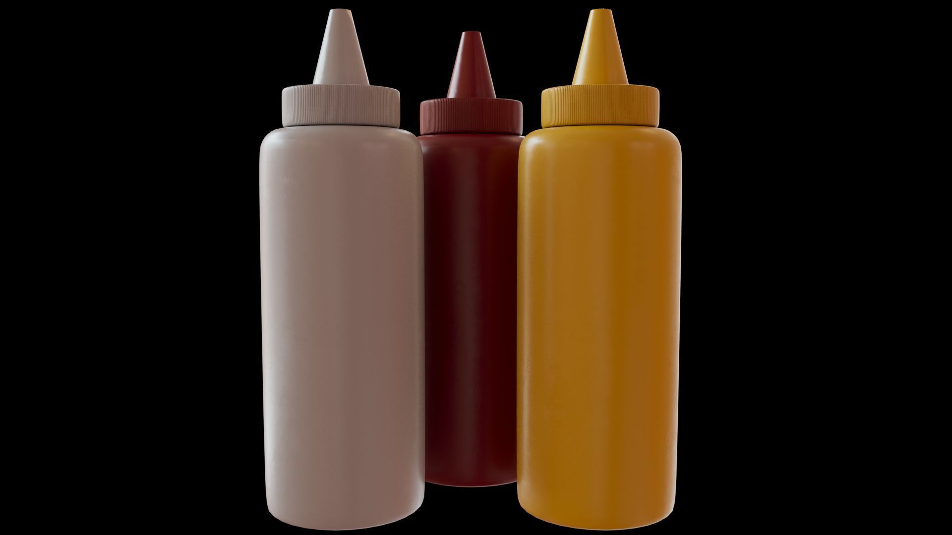 Ketchup - Mayonnaise and Mustard Condiment Bottles Low-poly 3D model_4