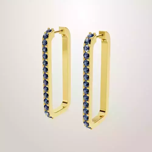 Blue Sapphire Paper Clip Hoop Earring