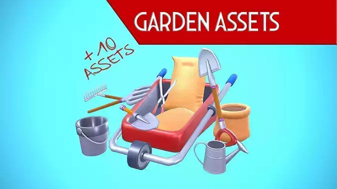 GARDEN ASSETS PACK TOOLS CARTOON STYLIZED 3D Model Collection
