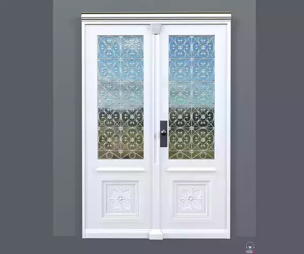 White door with glass and forged grille