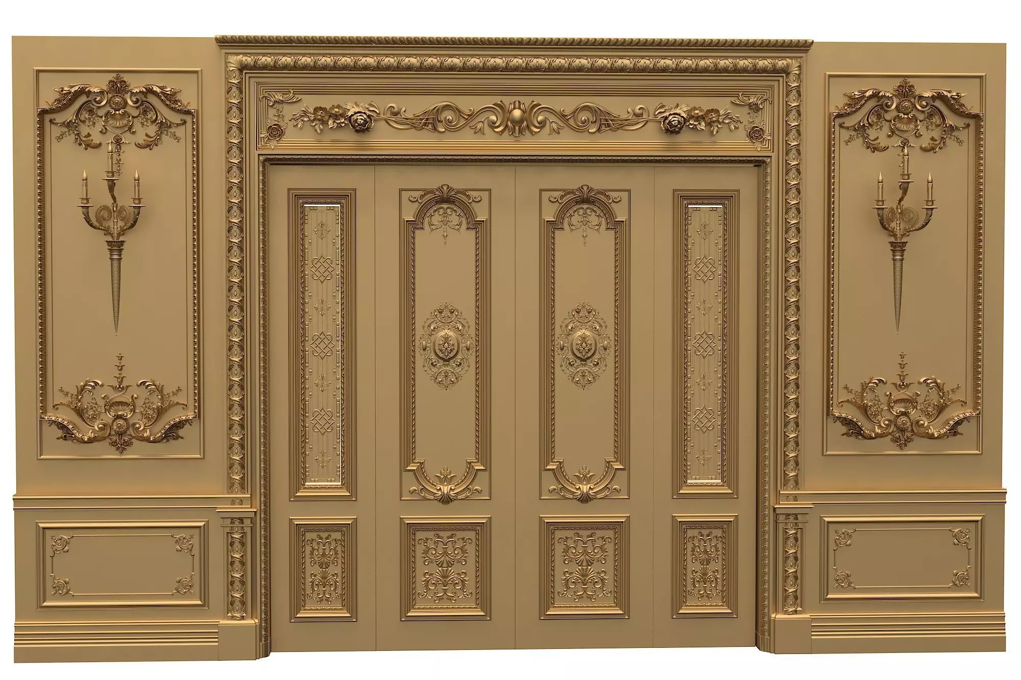Classic Door Royal style gold plated 2 3D model_0