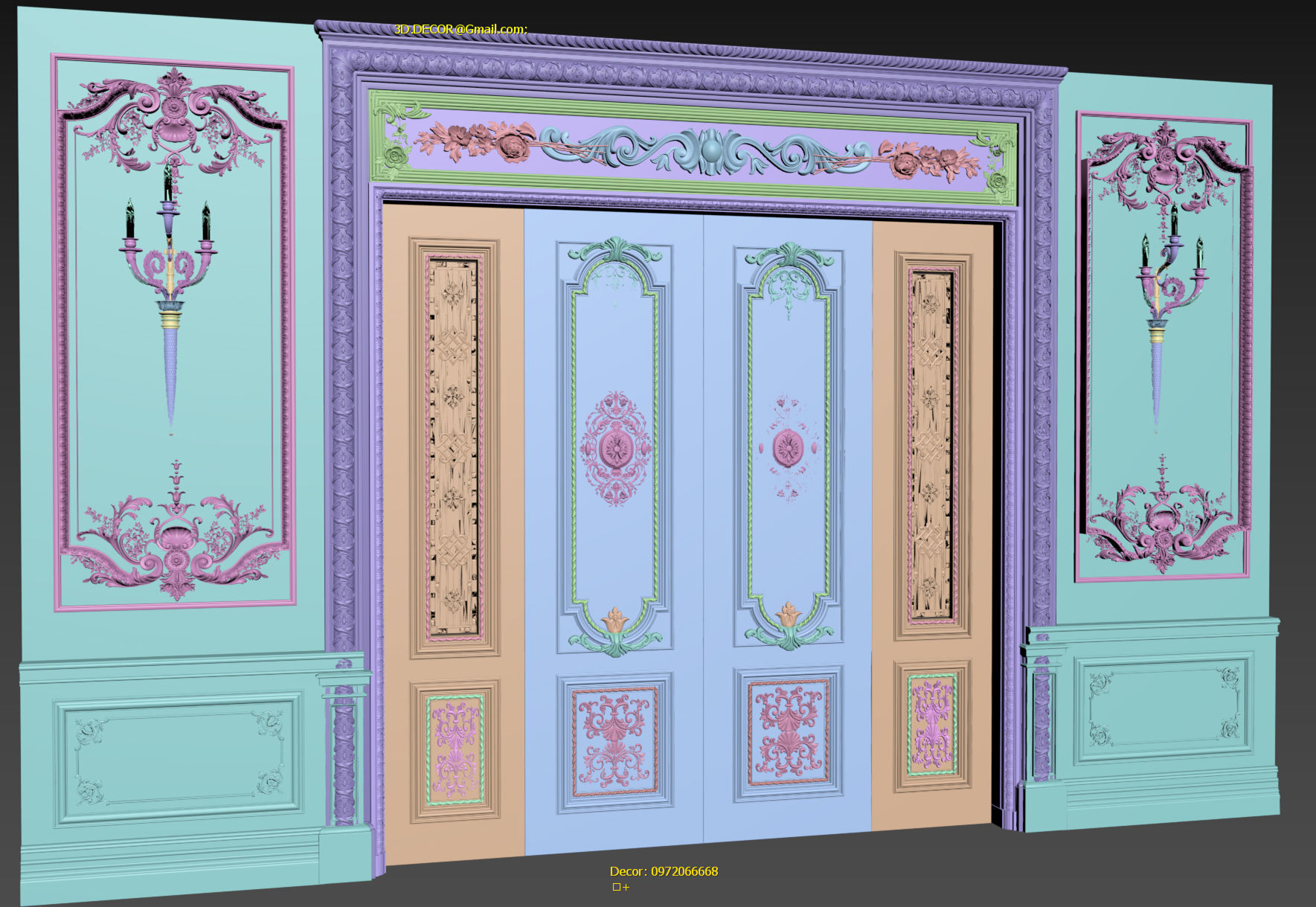 Classic Door Royal style gold plated 2 3D model_3