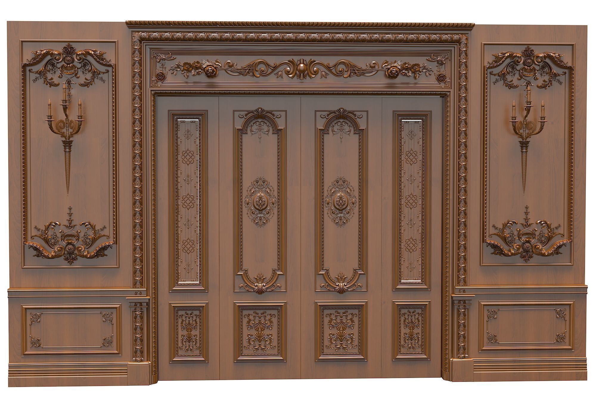 Classic Door Royal style gold plated 2 3D model_1