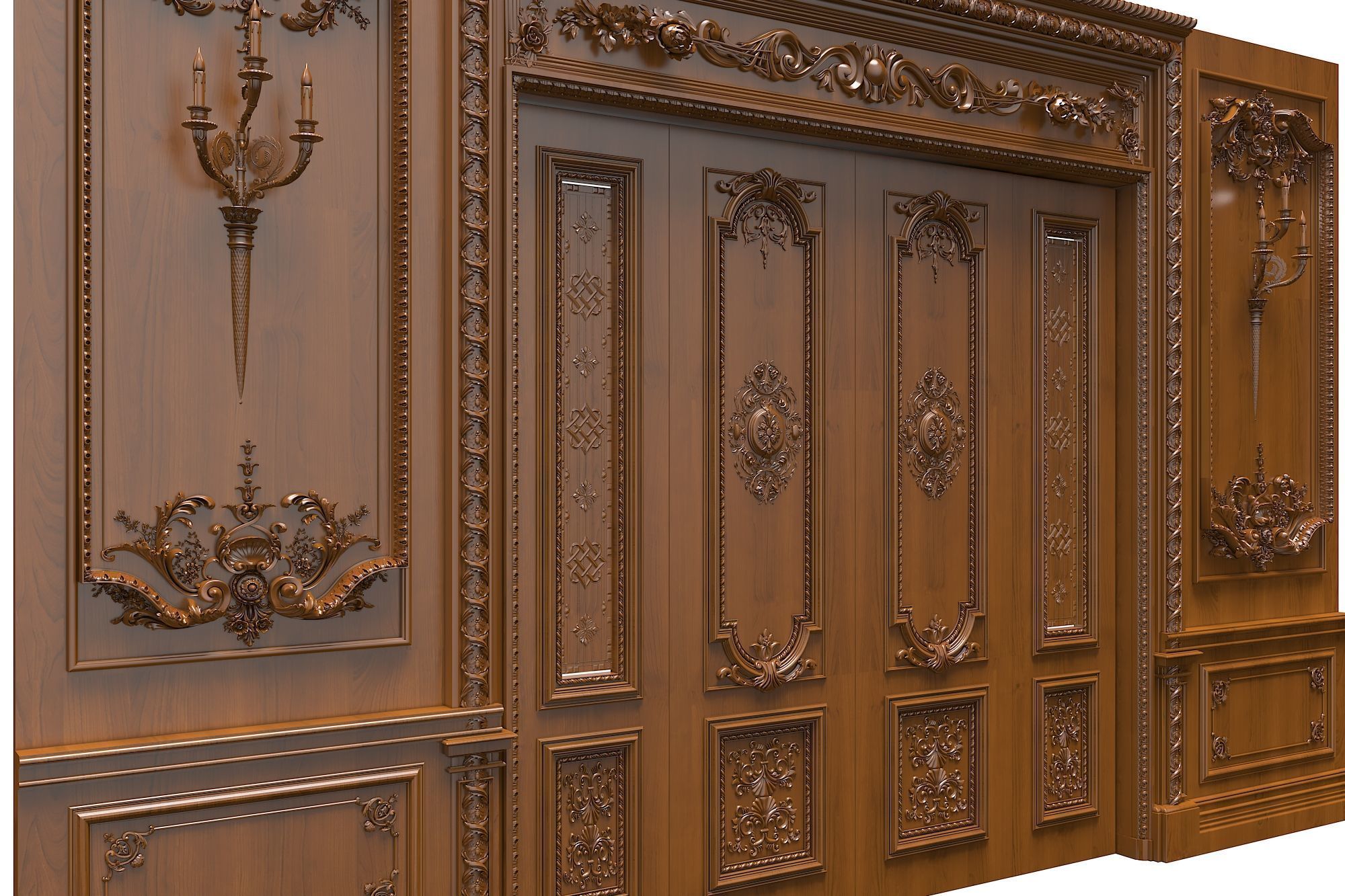 Classic Door Royal style gold plated 2 3D model_2