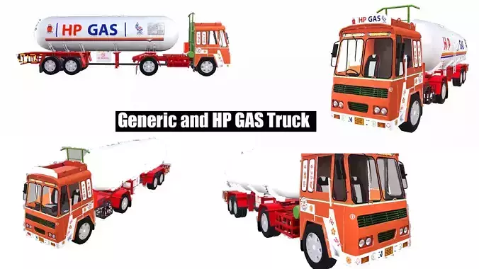 HPCL and Generic Truck with Tank Semi Trailer Low-poly 3D model