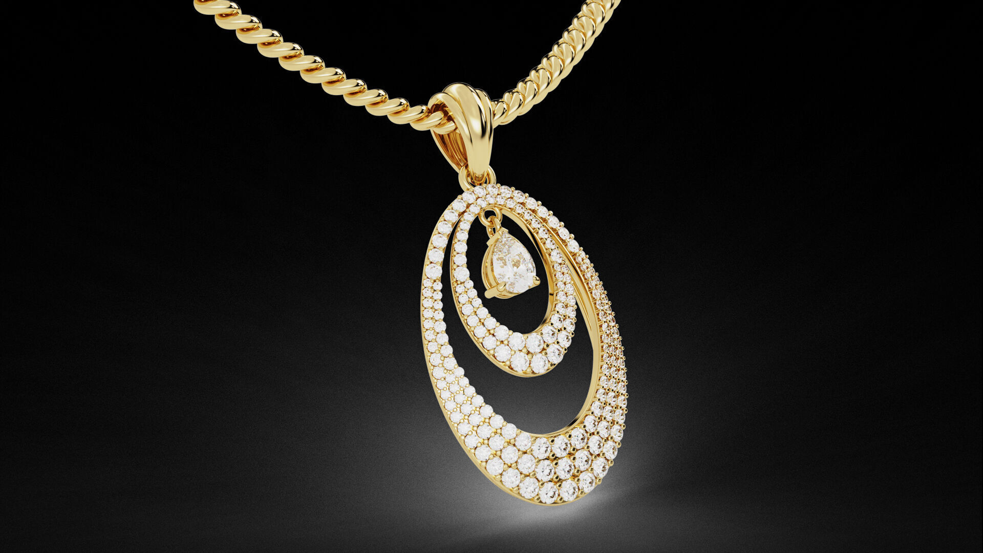Double Layer Teardrop Diamond Pendant 3D print model_4