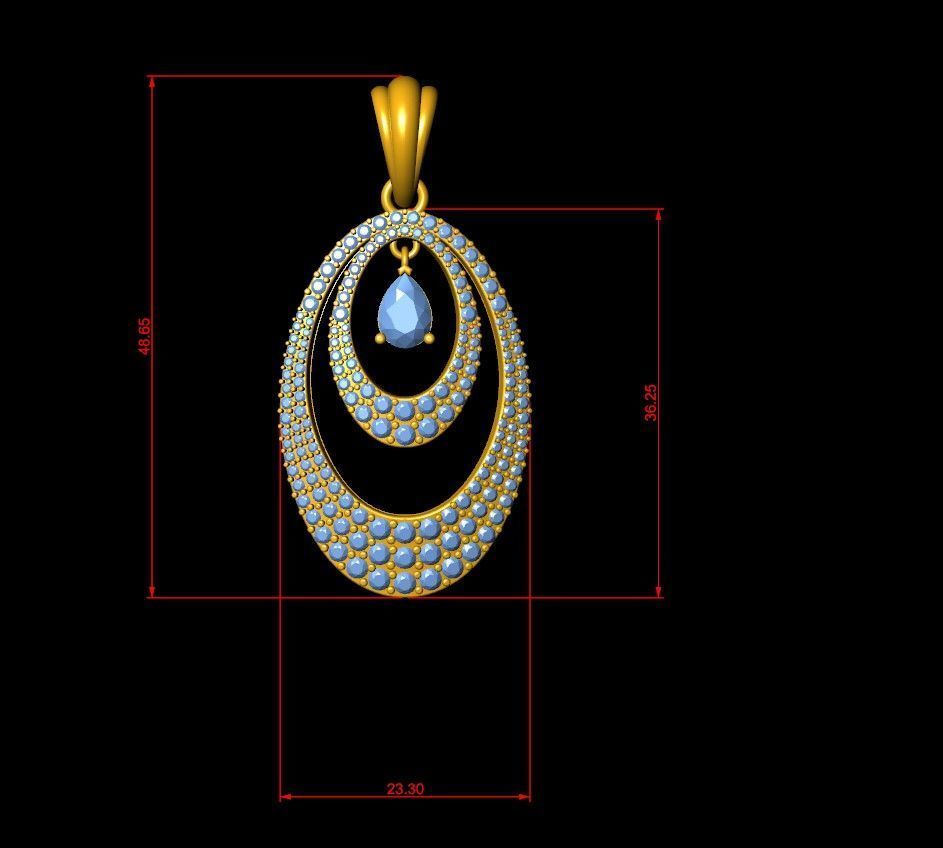 Double Layer Teardrop Diamond Pendant 3D print model_6
