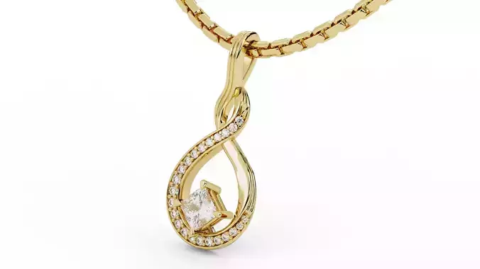 Princess Cut Solitaire ribbon Pendant