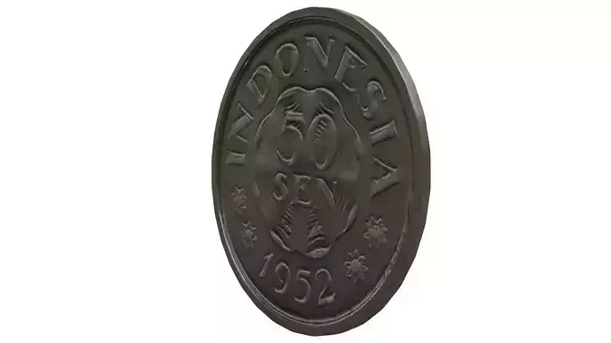 Indonesian 50 Cent Coin 1952 with Precise Dimensions 3D model
