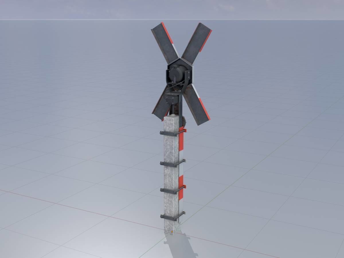 Railway crossing traffic light GDR Version Low-poly 3D model_3