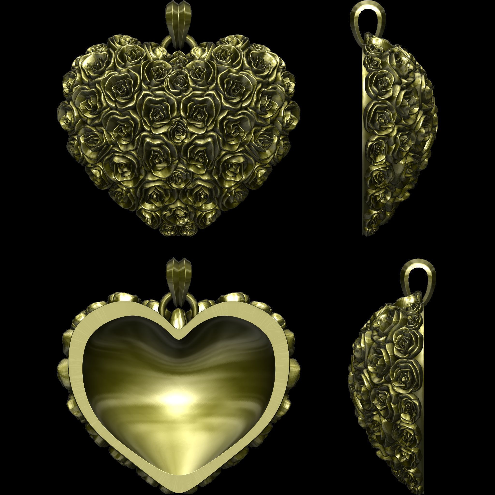 Heart of Roses Relief and Pendant  STL file for 3D print model_1