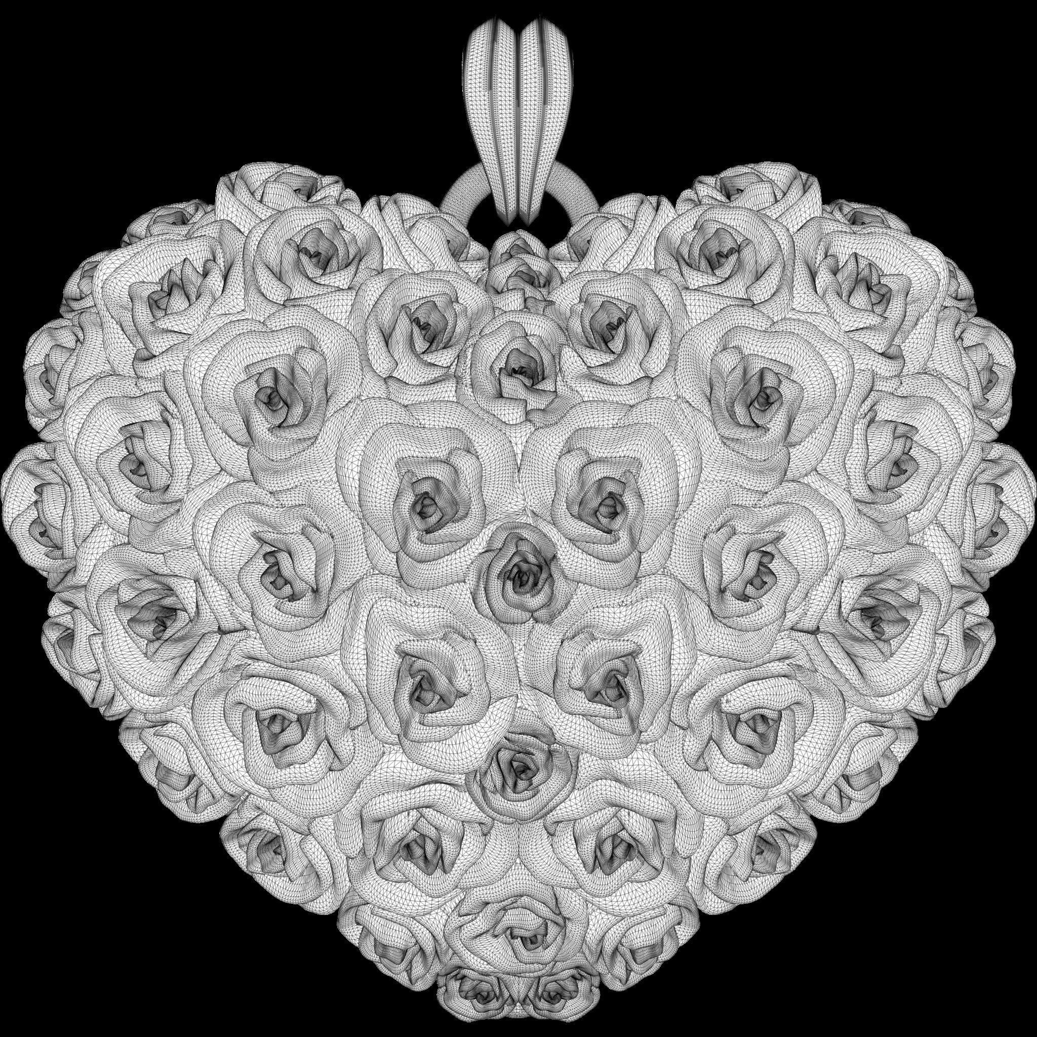 Heart of Roses Relief and Pendant  STL file for 3D print model_10