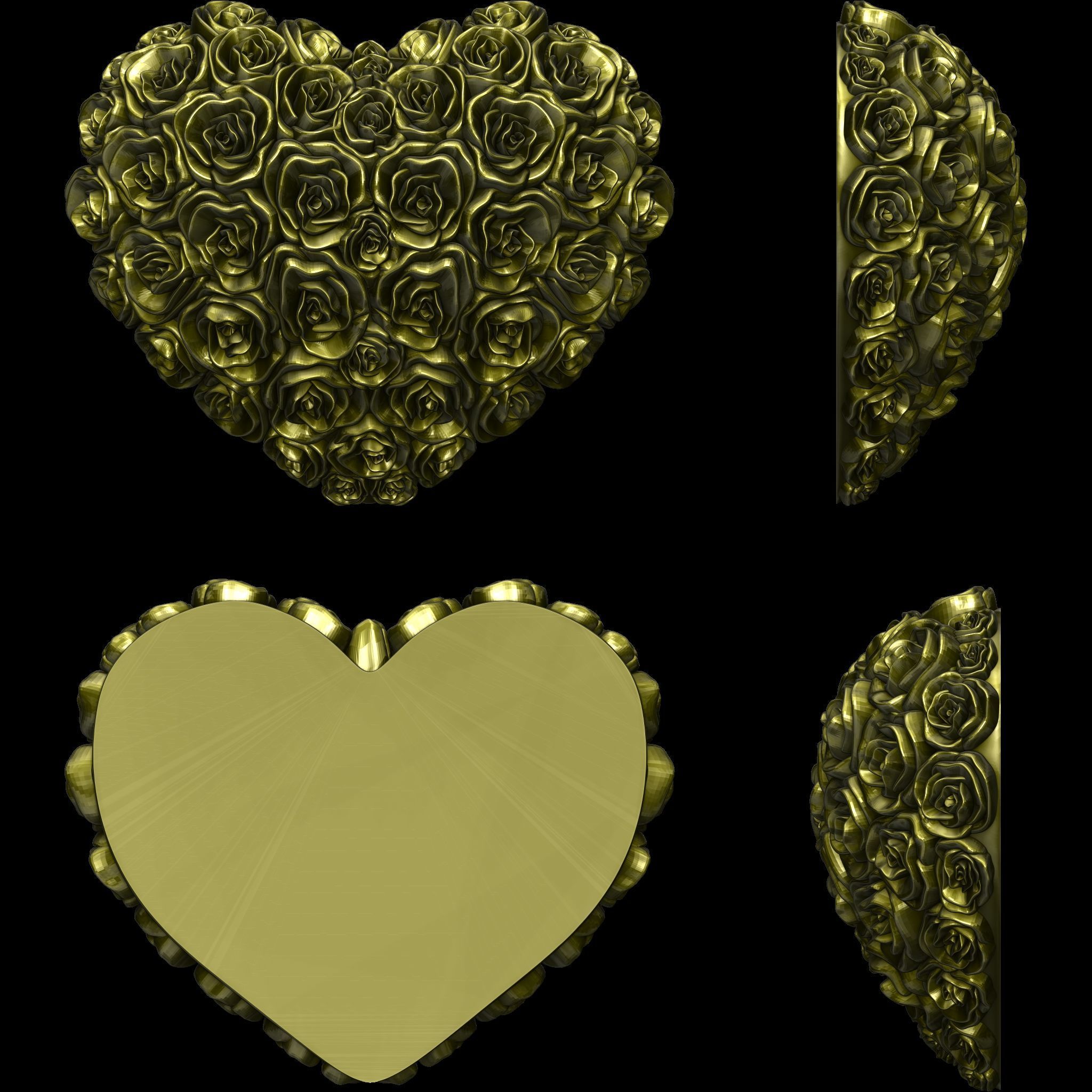 Heart of Roses Relief and Pendant  STL file for 3D print model_2