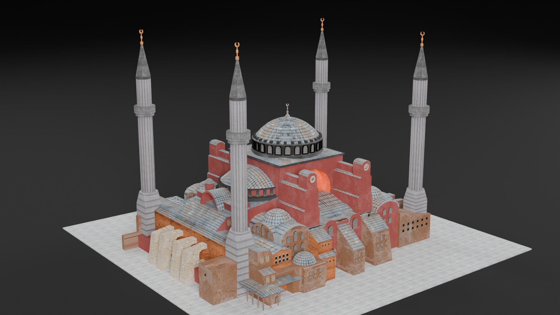 Low Poly Hagia Sophia Mosque - Ayasofya - Turkey Low-poly 3D model_7